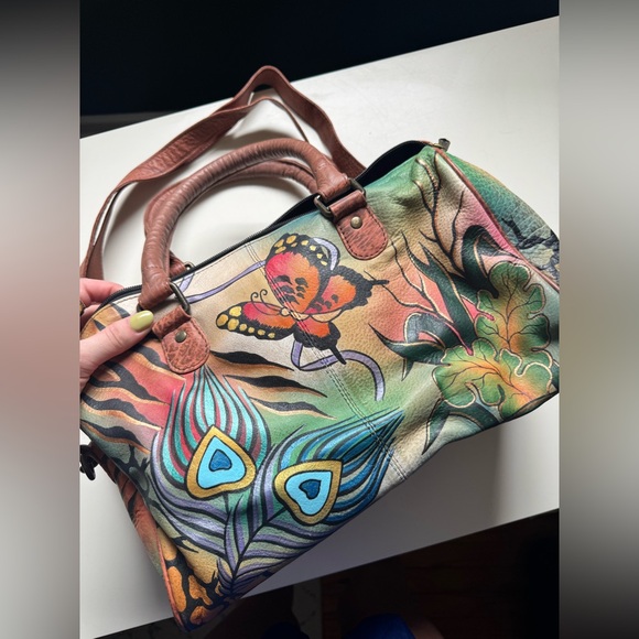 Anuschka Hand Painted butterfly Leather Handbag